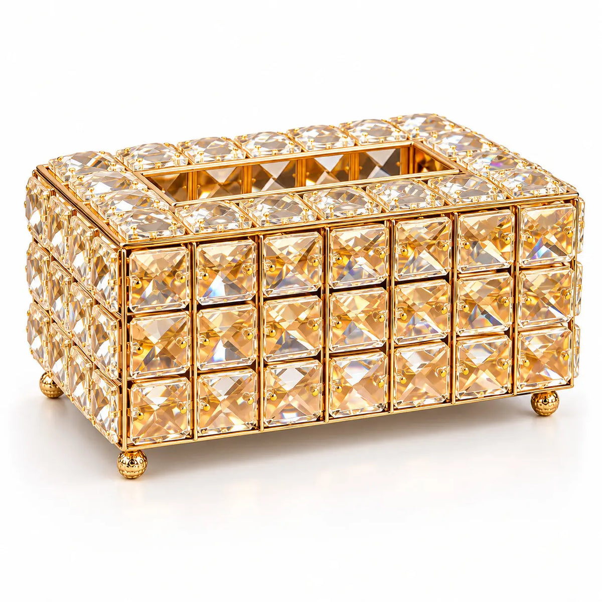 Luxury Crystal Tissue Box Holder – Elegant Gold Rhinestone Tissue Dispenser