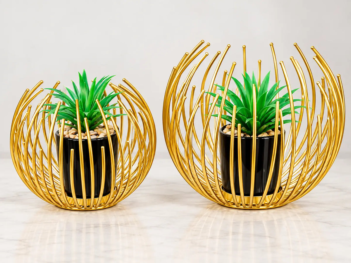 Gold Cage Planter Set – Modern Decorative Indoor Plant Holders
