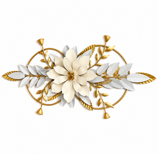 Luxury Gold & White Floral Wall Art – 3D Flower Wall Decor