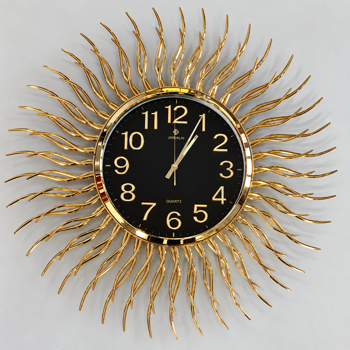Gold Sunburst Wall Clock – Black Dial Decorative Modern Wall Clock