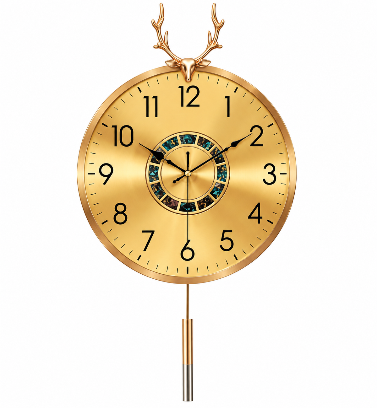Gold Deer Pendulum Wall Clock – Luxury Decorative Clock for Living Room & Home