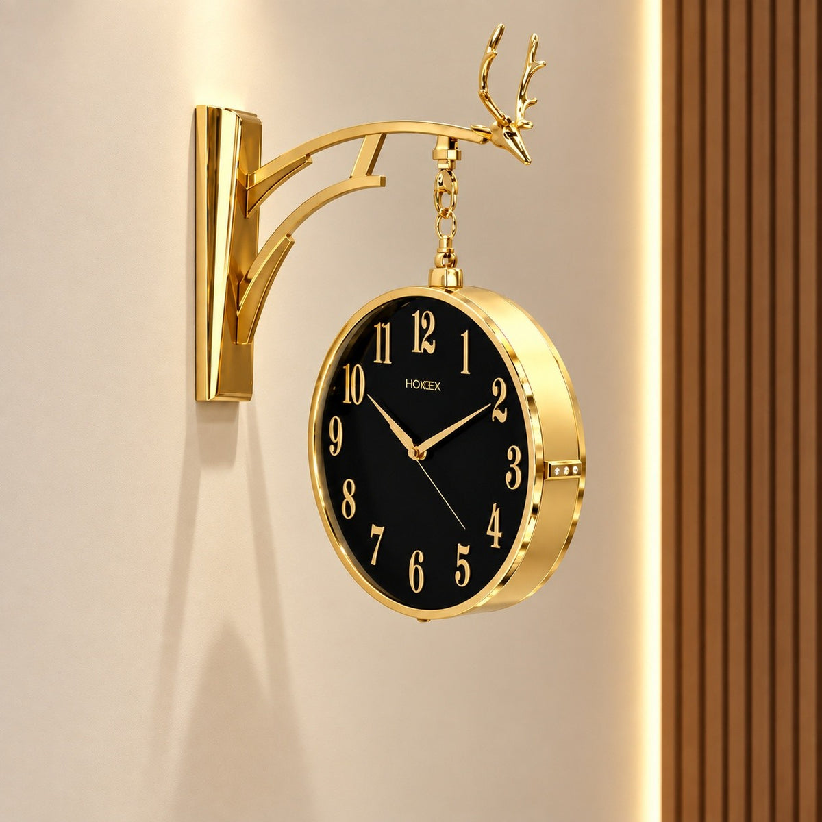 Premium Gold Double-Sided Wall Clock – Luxury Deer Hanging Clock