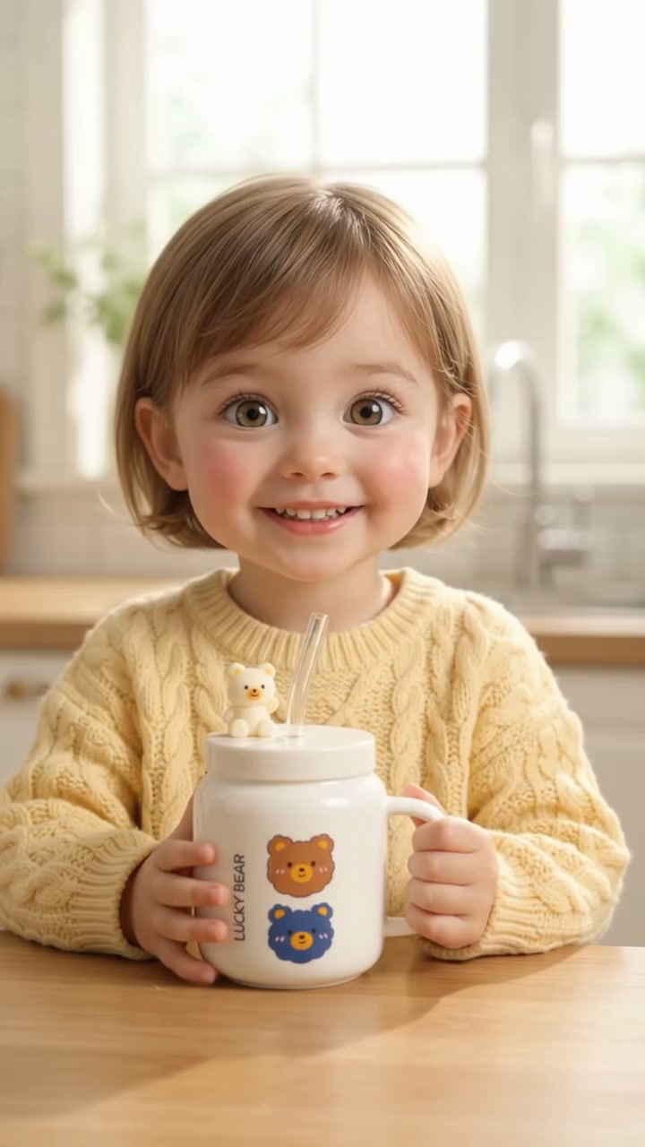 Cute Bear Mug with Lid & Straw – Kawaii Drinking Cup with Handle