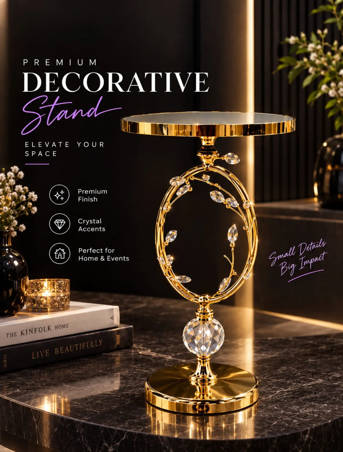 Premium Luxury Gold Crystal Decorative Stand – Elegant Display Pedestal