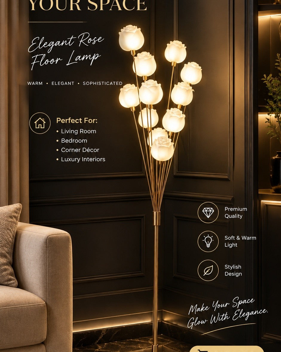 Elegant Rose Floor Lamp – Luxury Gold Floral Standing Lamp