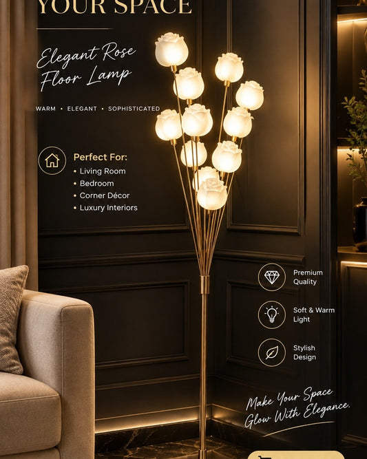 Elegant Rose Floor Lamp – Luxury Gold Floral Standing Lamp