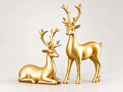 Modern Black & Gold Deer Sculpture Pair