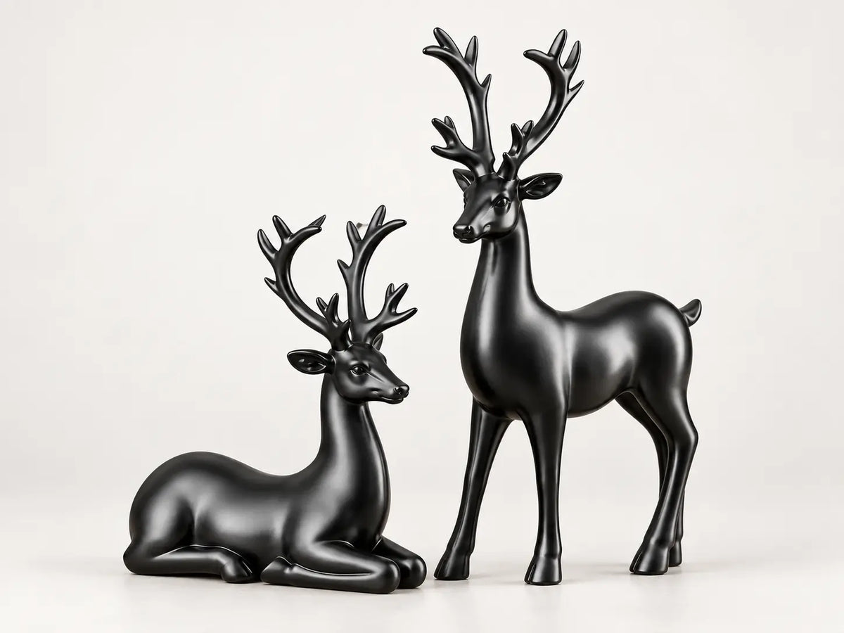 Modern Black & Gold Deer Sculpture Pair