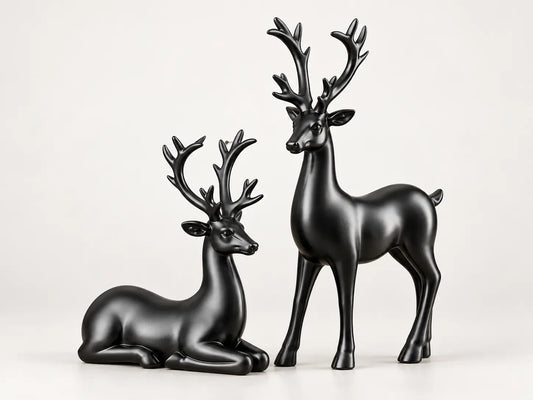 Modern Black & Gold Deer Sculpture Pair