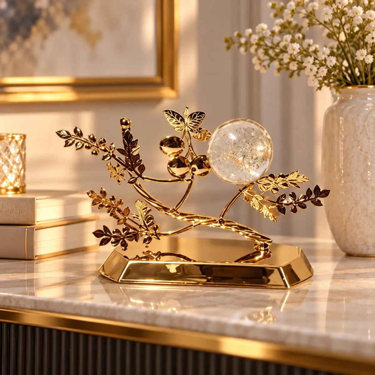 Luxury Gold Crystal Decorative Sculpture – Elegant Tabletop Home Decor Accent