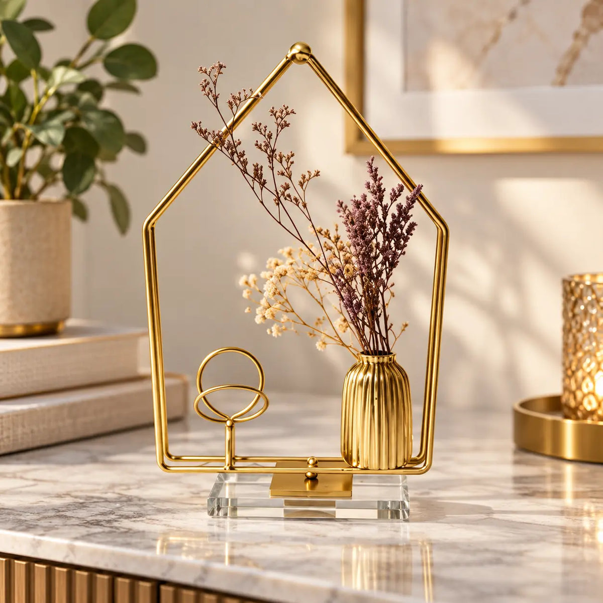 Luxury Gold Crystal Decorative Sculpture – Elegant Tabletop Home Decor Accent