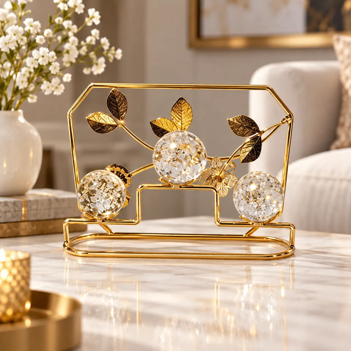 Luxury Gold Crystal Decorative Sculpture – Elegant Tabletop Home Decor Accent