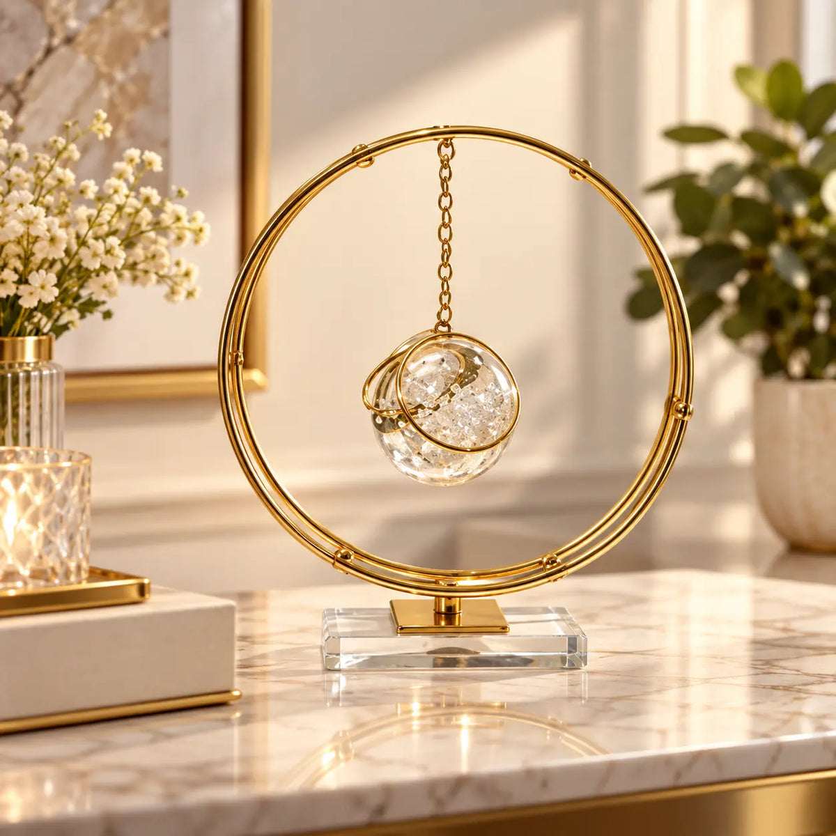 Luxury Gold Crystal Decorative Sculpture – Elegant Tabletop Home Decor Accent