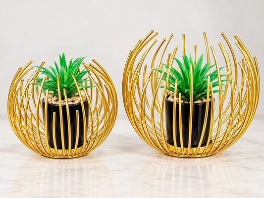 Gold Cage Planter Set – Modern Decorative Indoor Plant Holders
