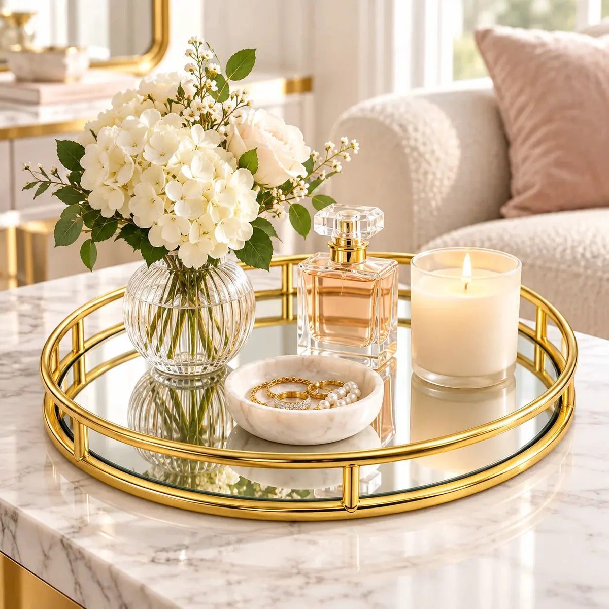 Elegant Round & Oval Decorative Serving Tray for Vanity, Coffee