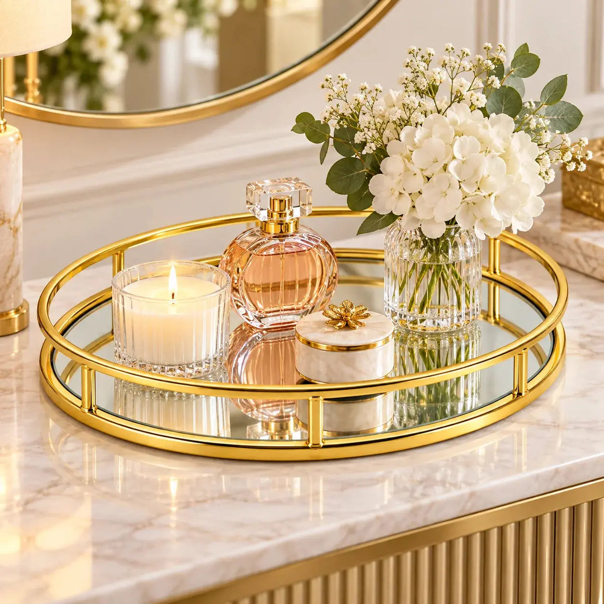 Elegant Round & Oval Decorative Serving Tray for Vanity, Coffee