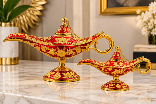Arabian Magic Lamp Decorative Gold & Red Vintage Aladdin Lamp Home Decor Ornament