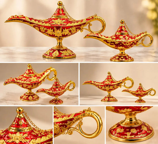 Arabian Magic Lamp Decorative Gold & Red Vintage Aladdin Lamp Home Decor Ornament