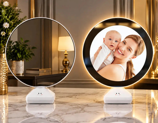 Smart LED Photo Frame Mirror – 2-in-1 Digital Picture Display & Modern Touch Light Mirror