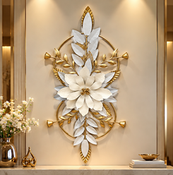 Luxury Gold & White Floral Wall Art – 3D Flower Wall Decor