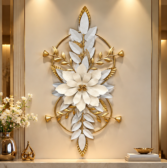 Luxury Gold & White Floral Wall Art – 3D Flower Wall Decor