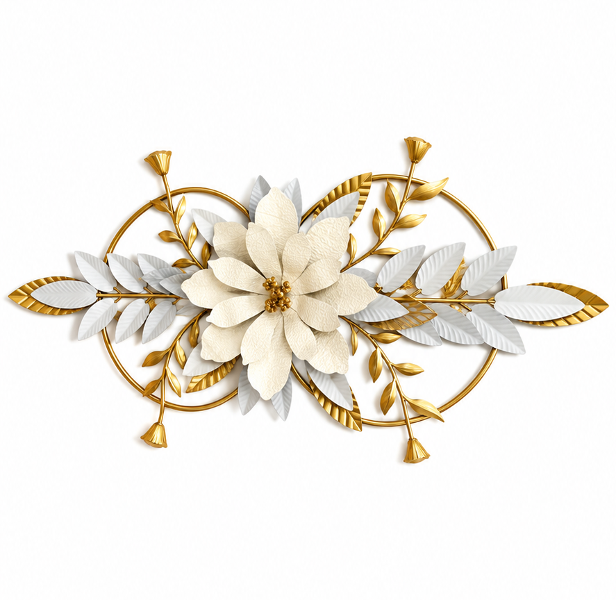 Luxury Gold & White Floral Wall Art – 3D Flower Wall Decor