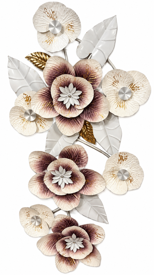 Luxury 3D Floral Metal Wall Art – Ivory & Mauve Flower Wall Décor