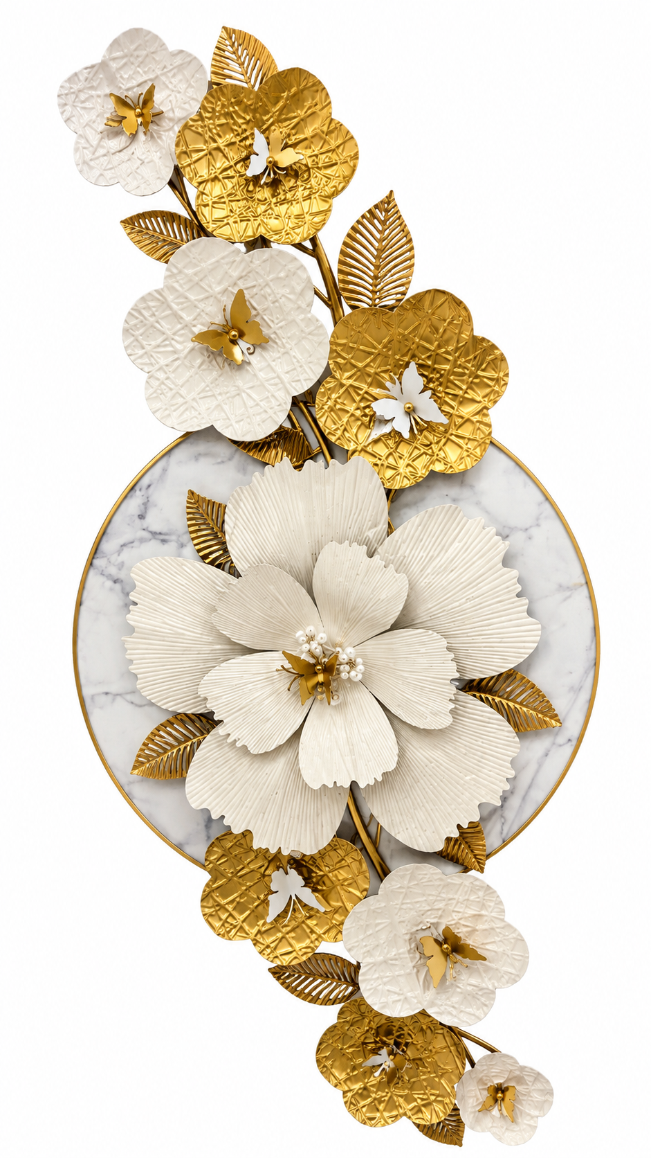 Gold & White Floral Wall Art – Luxury 3D Flower Wall Décor