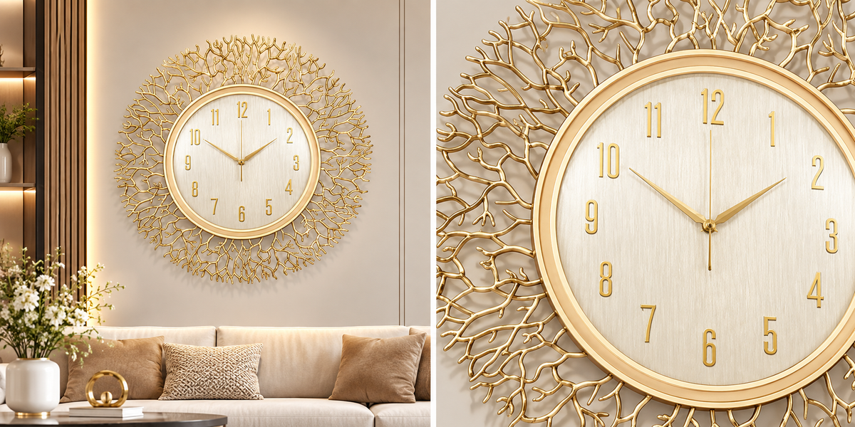 Gold Decorative Wall Clock – Luxury Modern Statement Clock for Living Room
