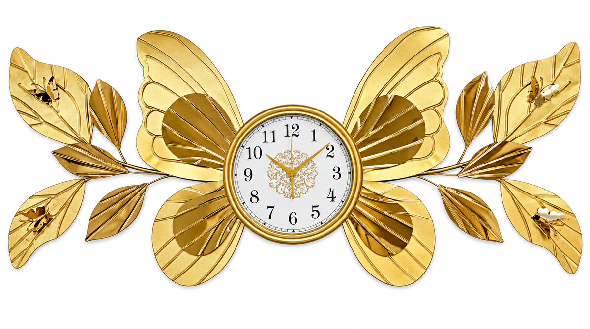 Gold Butterfly Wall Clock – Luxury Leaf Decorative Wall Clock