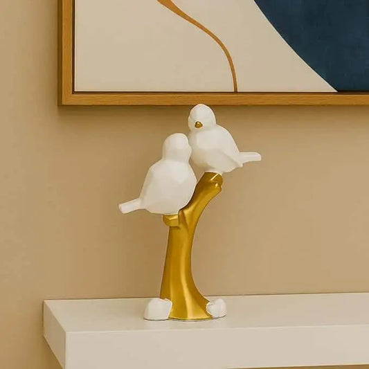 White Bird Tree Sculpture – Elegant Gold Branch Decorative Figurine