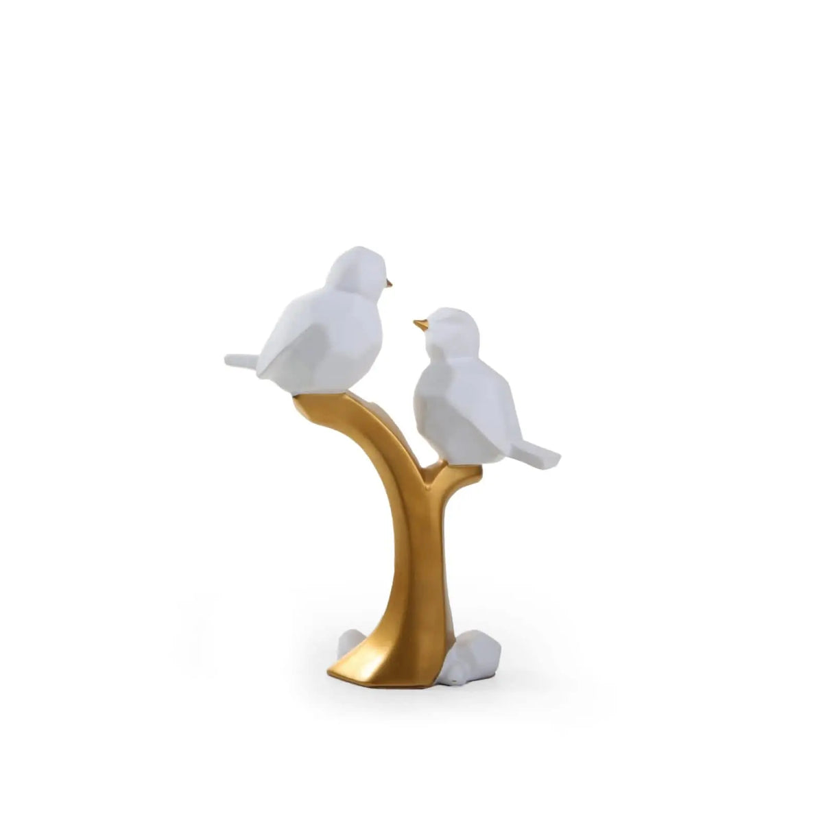 White Bird Tree Sculpture – Elegant Gold Branch Decorative Figurine