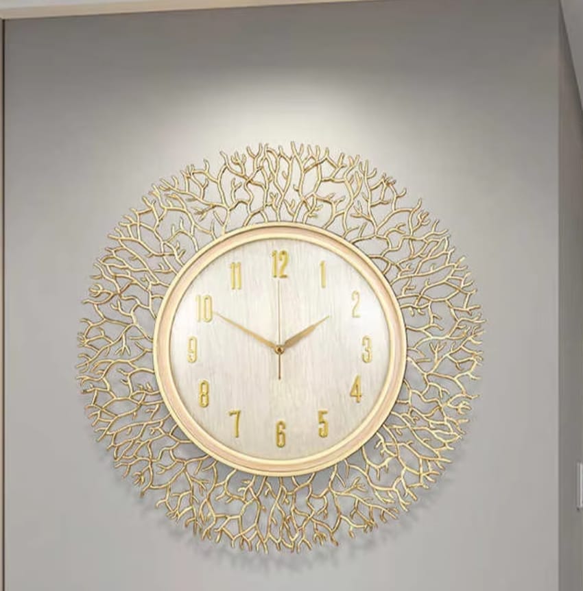 Gold Decorative Wall Clock – Luxury Modern Statement Clock for Living Room