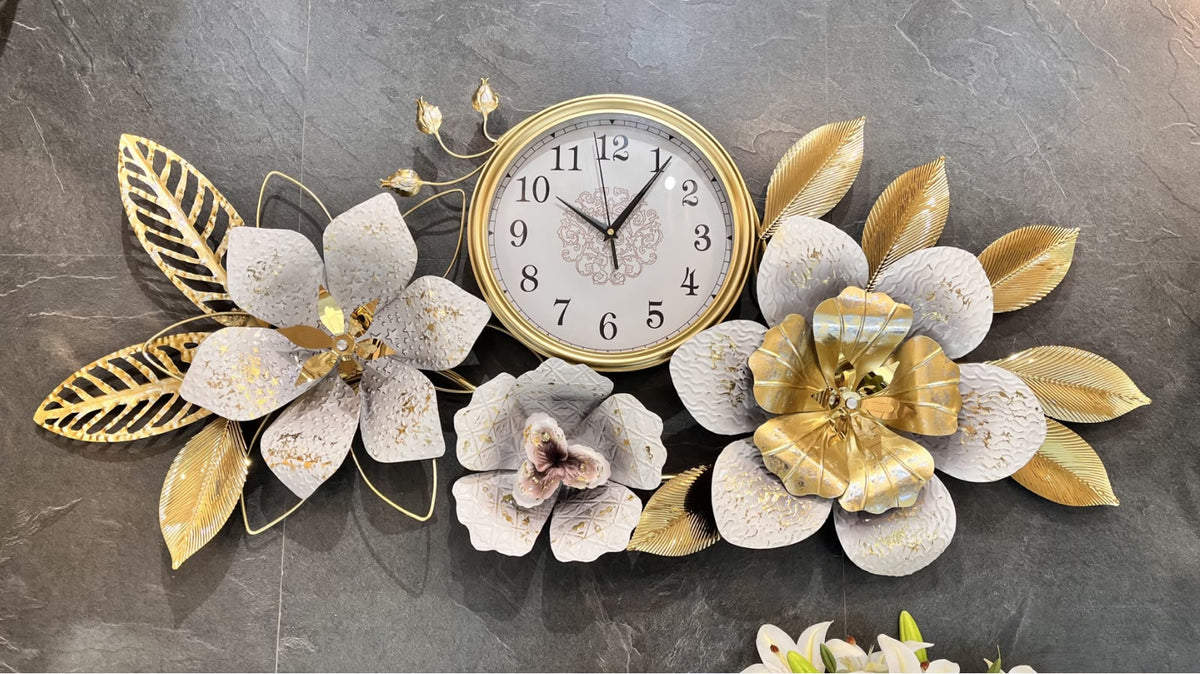 White & Gold Floral Decorative Wall Clock